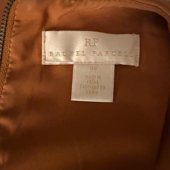 Cognac Leather dress with flirty flared pleated skirt - Picture 3 of 6